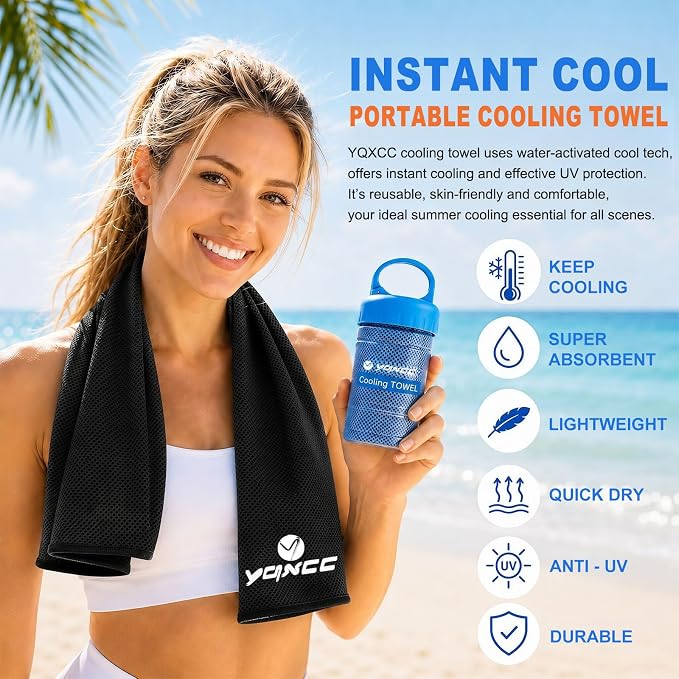 YQXCC 2 Pack Cooling Towels (47"x12"), Ice Cool Neck Towel, Soft Breathable Microfiber for Yoga, Golf, Gym, Running, Camping & Hot Weather