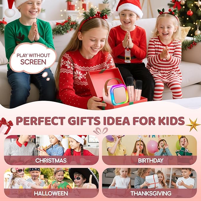 Karaoke Machine for Kids, 2026 TOP Toys Birthday Gifts Ideas for Girls Ages 4, 5, 6, 7, 8, 9, 10, 12+ Years Old, Portable Mini MP3 Player with 2 Wireless Mics for Party
