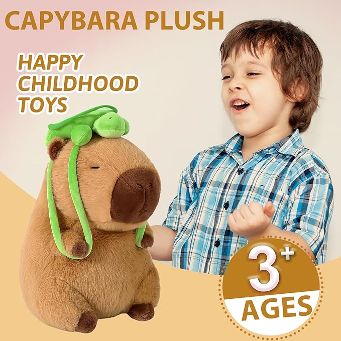 Capybara Plush-11.8Inch Cute Capybara Stuffed Animal with Turtle Backpack- Kawaii Soft Capibara Pillow Birthday Gifts for Adults and Kids