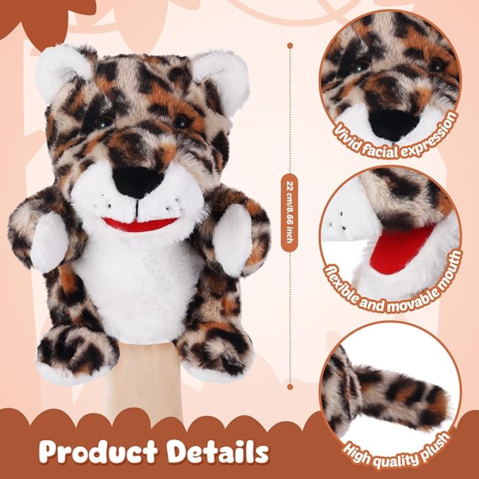 Animal Hand Puppets 11 Inch Sea Turtle Plush Dinosaur Animals Hand Puppet Toys Role-Play Toy Puppets for Kids Storytelling Imaginative Pretend Play Teaching Preschool(Leopard)