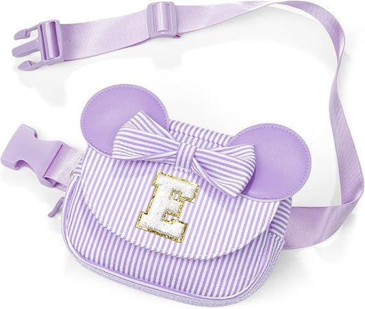 QLOVEA Birthday Gifts for 4 5 6 7 8 9 10 11 Year Old Girls Easter Gift for Girls Kids Daughter Personalized Initial Fanny Pack Belt Bag | Toddler Purse Gifts for Girl Purple E