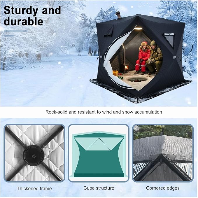 Outdoor Sauna Tent for 3-5 People, Insulated Ice Fishing Tent, Heat Insulating and Windproof, Portable Ice Fishing Shanty Ice House for Home Garden, Camping, Other Locations