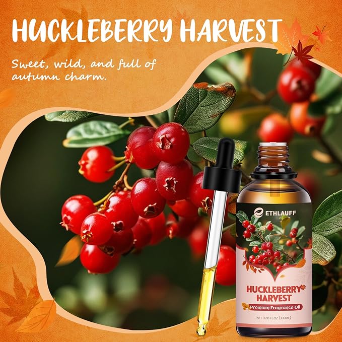 Huckleberry Harvest Essential Oil, 100ml Fall Essential Oil for Diffusers for Home, Autumn Scented Oils for Candle & Soap Making, Bath Bombs, Massage - 3.38FL.OZ