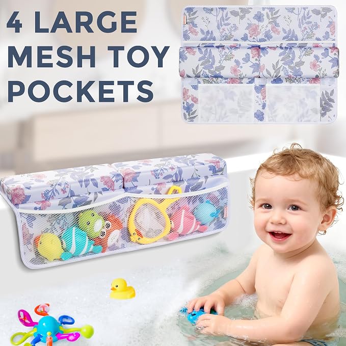 Bath Kneeler and Elbow Rest Pad Set - Comfortable 1.5” Thick Baby Bath Kneeler Pads with Toys Organizer, Non-Slip Knee Arm Support Bathtub Mat, Quick-Drying Kneeling Pad for Baby Bath Time