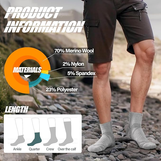 ANTSANG 6 Pairs Merino Wool Quarter Ankle Hiking Running Socks Compression Thermal Thick Cushion Socks for Women Men