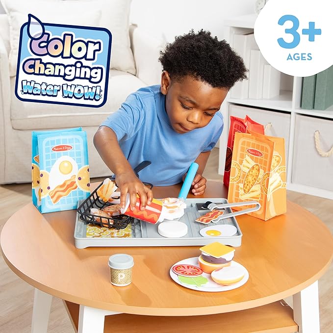 Melissa & Doug Flip & Fry Grill Play Set with Water Wow!® Kids Kitchen Playset with Color Changing Play Food, Preschool Toys for Girls & Boys Ages 3+