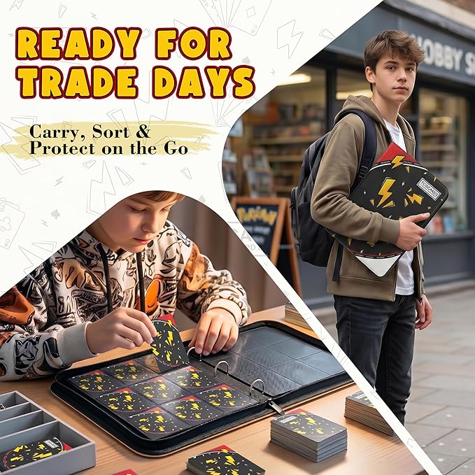 Card Binder for Pokemon Cards, 9 Pocket Trading Card Binder Holds 900 Cards with 50 Removable Sleeves, 3 Ring Zipper Card Holder Album Book Case for TCG, MTG, Sports Cards Collection, Boys Girls