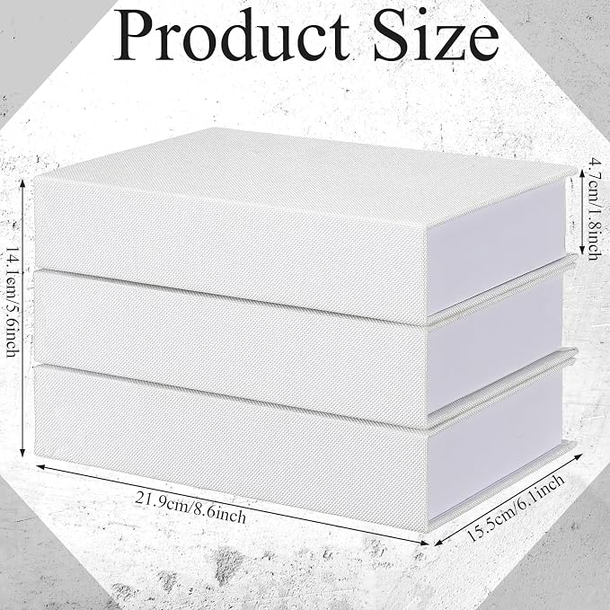 Tioncy 3 Pcs Decor Linen Faux Book Box Set Aesthetic DIY Fake Linen Book Box for Decor Storage Cafe Table Bookshelf Gift Home Keepsake(8.6 x 6.1 x 1.8 Inch,White)