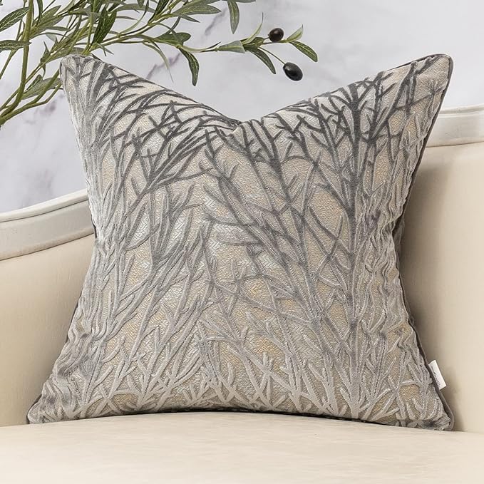 Dark Grey Twigs Throw Pillow Cover Branches Velvet Cushion Case Neutral Pillowcase for Sofa Couch Bedroom Living Room Home Decor,18x18 Inch