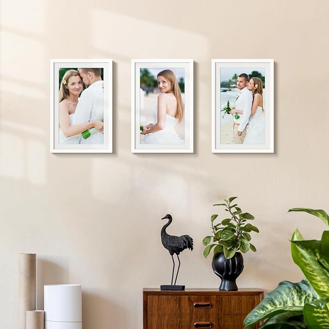 upsimples 11x17 Picture Frame, Display Pictures 9x15 with Mat or 11 x 17 Without, Wall Hanging Poster Frames, White, 1 Pack