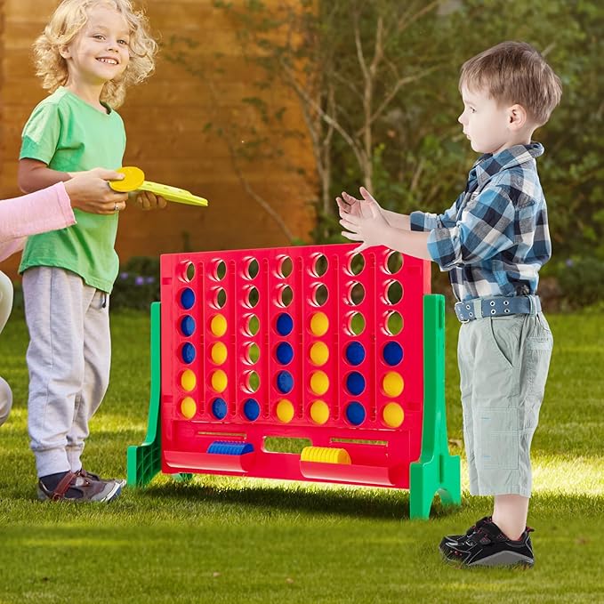COSTWAY Giant 4 in a Row Game with Storage Carry Bag, Jumbo 4-to-Score Game with Chess, Quick Release Slider for Kids Adults, Indoor Outdoor Backyard, Free-Standing/Wall-mounting (Red&Green)