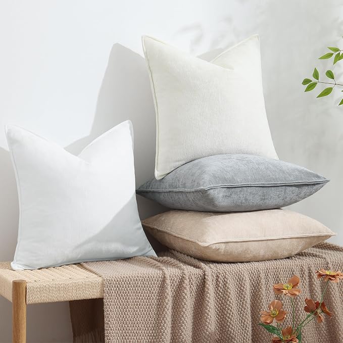decorUhome Chenille Ultimate Gray Throw Pillow Covers 24x24 Set of 2 | Fall Soft Euro Sham Couch Decorative Modern Velvet Pillow Cases with Elegant Design for Sofa Bed Living Room Home Decor