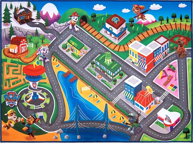 Gertmenian Nickelodeon Paw Patrol Town Tower Interactive Rug Includes 2x Cars feat. Chase and Marshall Suitable for Classroom, Nursery, Bedroom, or Play Area 40x54in Medium, 32500