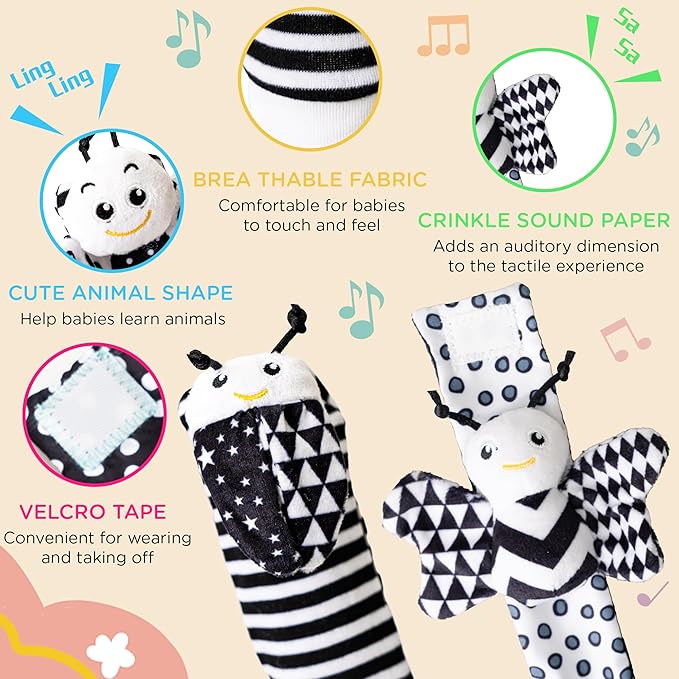 Infant Toys 0-6 Months, Newborn Baby Toys Rattle Socks | 4PCS Wrist Rattles Foot Finders Sock Set - Newborn/Babies Essentials Must Haves for 0-6-12 Months Gifts…