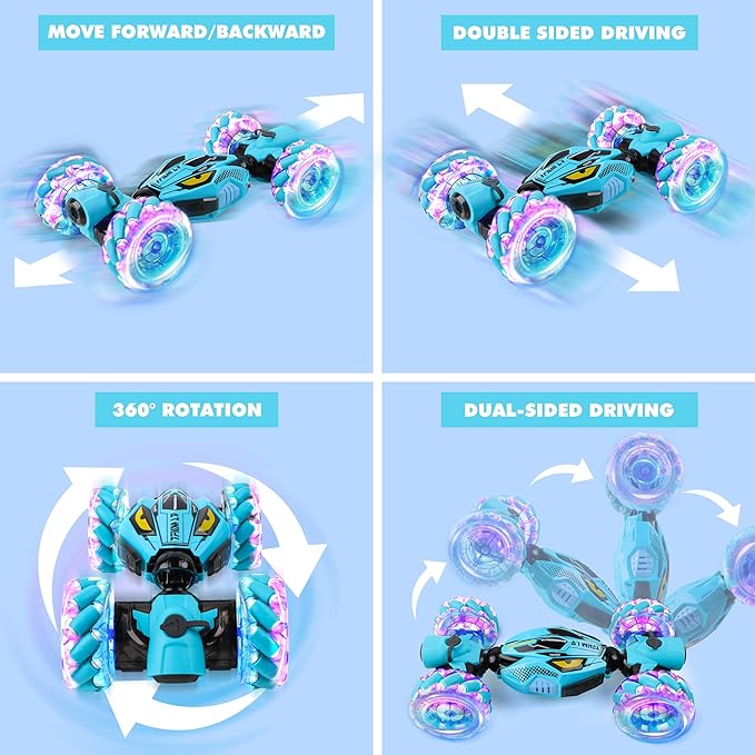 Gesture Sensing RC Stunt Car - Boys Toys Age 6-12 Year Old for Birthday Gifts, 2.4GHz 4WD Remote Control Toy with Dual Spray, All-Terrain Off-Road Vehicle with Lights & Music