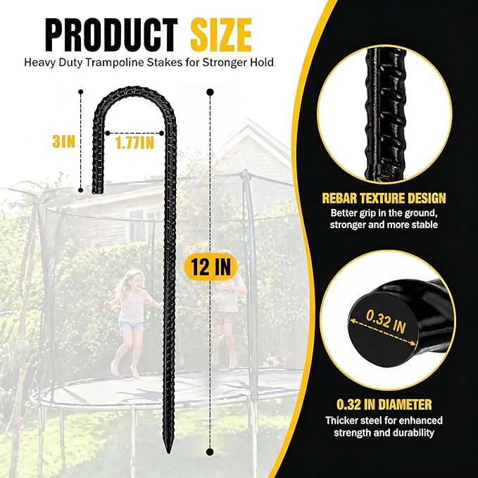 RIY Trampoline Stakes Anchors High Wind Heavy Duty Tent Stakes 12 Inch Ground Anchor Trampoline Accessories with T Hook