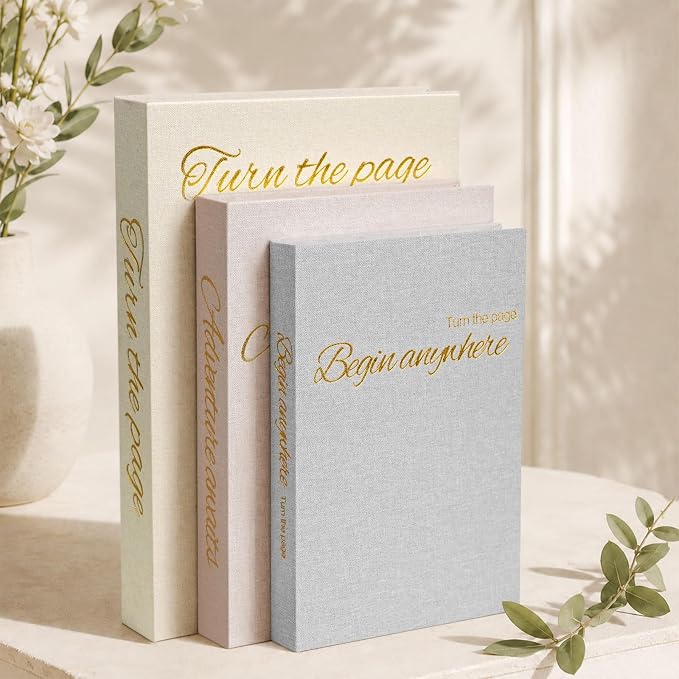 Decorative Book Storage Box Set of 3, Linen Faux Books for Coffee Table, Stylish Decorative Books for Bookshelf, Photo Organization, Keepsake Storage, Home Decor, Blue Gray
