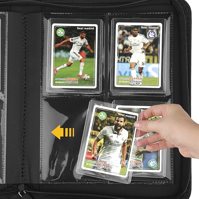 Toploader Binder,Toploader Hard Cases, 4-Pocket Pages Sleeves Hold up 128 Cards.Toploader Card Binder with Sleeves for “3×4” rigid，Card Holder(black)