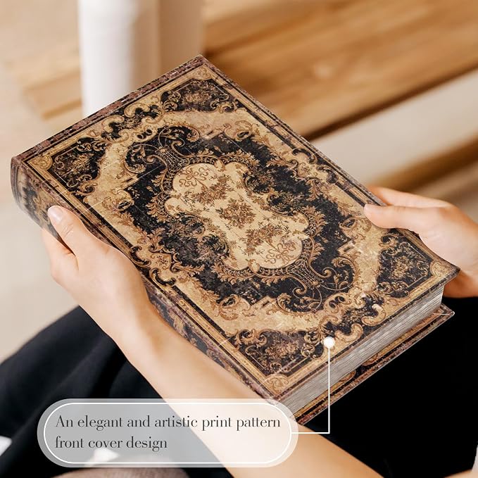 Decorative Storage Box for Home Decor - Vintage Faux Wood Book Box | Book Box with Magnetic Lock,Hidden Jewelry & Remote Storage,Coffee Table Books Decor,Shelf Decor Accents (M Size, 10.2")