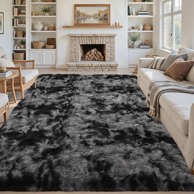 7x10 Area Rugs for Living Room, Large Fluffy Shag Bedroom Rugs Non-Slip, Ultra Soft Plush Carpet for Nursery Kids PlayRoom Dorm Office Indoor Modern Carpets(Dark Grey)