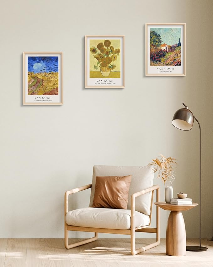 HesenDot Van Gogh Framed Wall Art,Vintage Canvas Prints Set of 3 | 12x16IN Canvas Prints,Wheatfield Sunflowers Landscape Art,High Framed Design Wall Decor Living Room Bedroom Bathroom Office