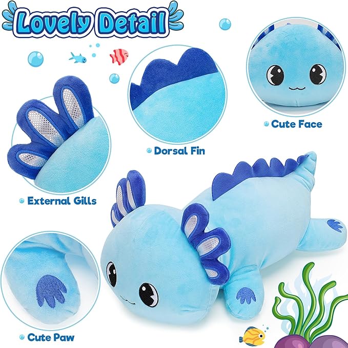 Officygnet Axolotl Plush, 13" Soft Stuffed Animal Plush Toy, Cute Axolotl Plushies Pillow, Kawaii Plushies Dolls for Kids, Blue Axolotl Gift for Girls Boys