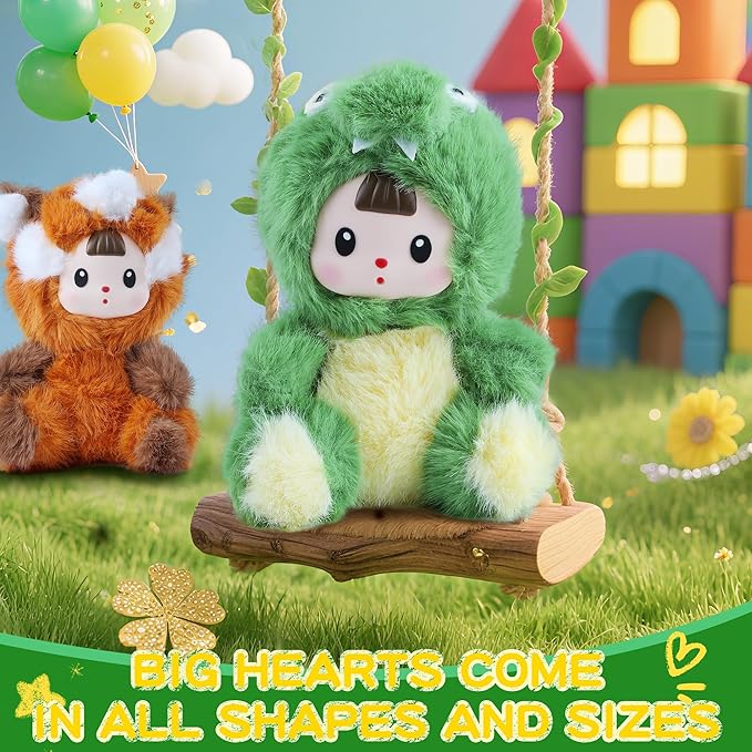 Plush Figure Toys, Plush Toys with Vinyl Face Green Dinasour Shaped for Girls Boys Kids Lovers, Kawaii Cute Vinyl Figurines Doll Stuffed Animals Gifts for Collectibles Home Decor Birthday Christmas