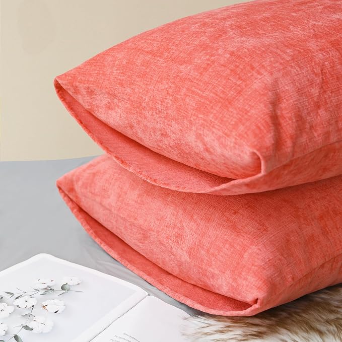 CaliTime Decorative Throw Pillow Covers 26 X 20 Inches Living Coral | Pack of 2, Cozy Chenille Standard Cushion Cases for Sofa Bed Living Room Farmhouse Home