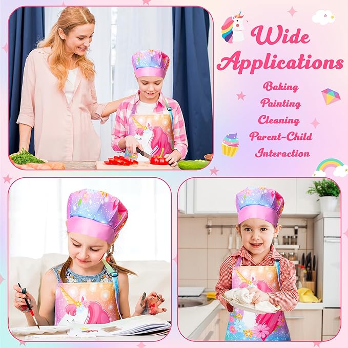 R HORSE Kid Apron and Chef Hat Set - 2Pcs Adjustable Magic Horse Children Kitchen Toddler Apron for Girls Role Play Chef Toy Funny Cooking Birthday Gift for kids Cooking Baking Painting and Training
