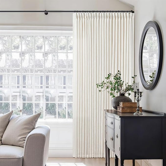 60 Inch Width Curtains 92 Inches Long Linen Pinch Pleated Curtains for Living Room Bedroom Semi Sheer Back Tab Hooks Rings Extra Wide Pinch Pleat Drapes for Patio Glass Door Natural Cream 1 Panel