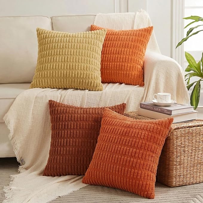 Fancy Homi 4 Packs Decorative Throw Pillow Covers for Living Room Couch Bed, Modern Farmhouse Boho Home Décor Accent Cushion Case, 24" x 24", Burnt Orange Series