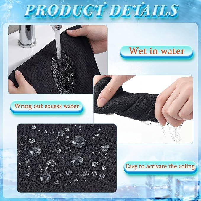 Honoson 10 Pcs Cooling Towels for Neck and Face, 47"x12" Sports Breathable Ice Towels Microfiber Chilly Sweat Rags with Portable Bottle for Gym Golf Athletes Yoga Workout Hot Weather (Black)