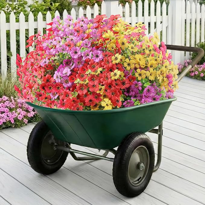 Artificial Flowers Fake Plants for Outdoors Summer Decoration | 13 Bundles Silk Realistic UV Resistant Faux Flowers for Outside Planter Porch Yard Patio Garden Home Indoor, Mix