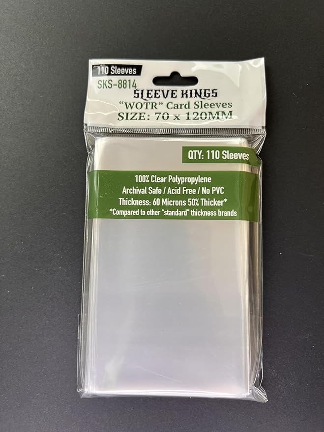 Sleeve Kings Standard Card Sleeves – 110 Count, Clear 60 Micron Thickness, Large Size (70 x 120 mm), Compatible with Cascadia & More – SKU: SKS-8814