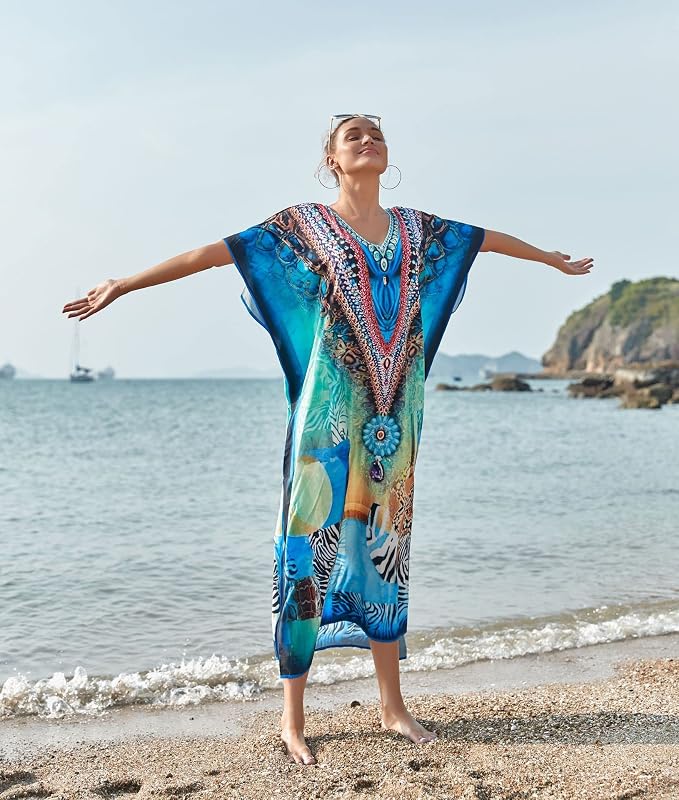 Venasha Womens Caftan Floral Print Kaftan Dress Short Sleeve Swimsuit Cover up Loungewear for Summer