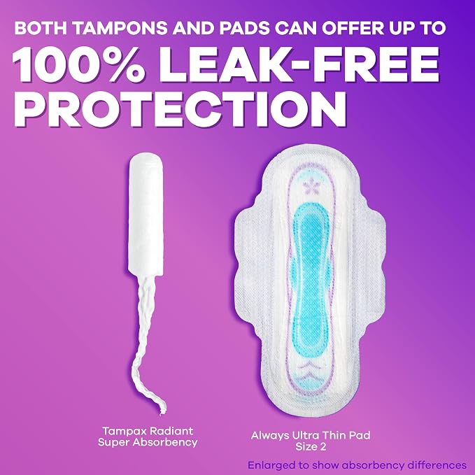 Tampax Radiant Tampons with LeakGuard Braid, Super Plus Absorbency, Unscented, 28 Count (Packaging May Vary)