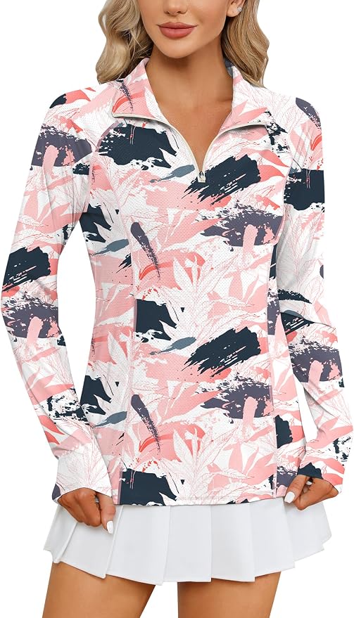 LOMON Women Long Sleeve Shirts Sun Protection 1/4 Zip Summer Quick Dry Hiking Shirts Quarter Zip Pullover for Women