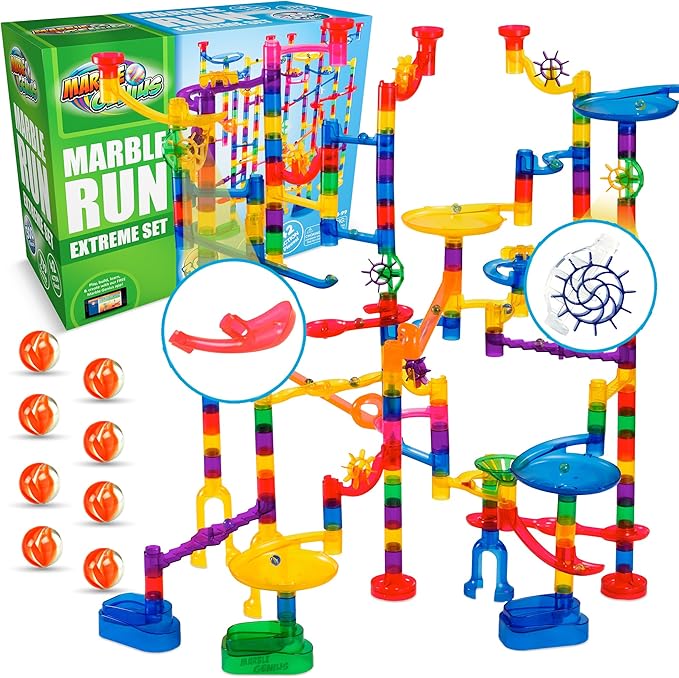 Marble Genius Marble Run - 300 Complete Pieces Maze Track Toys for Adults, Teens, Toddlers & Kids Aged 4-8 Years Old, (181 Translucent Marbulous Pieces + 119 Glass-Marble Set), Extreme Set