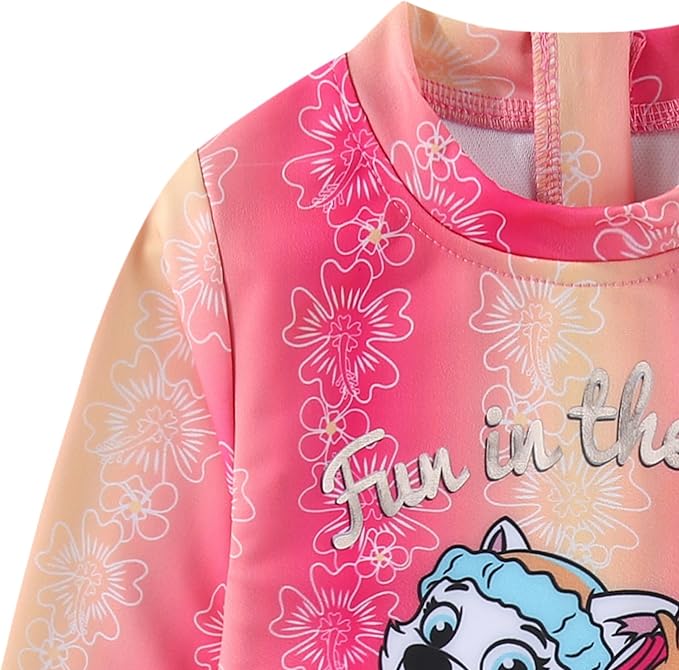 Paw Patrol Nickelodeon Girls UPF 50+ One Piece Long Sleeve Rash Guard Bathing Suit for Toddler and Big Kids