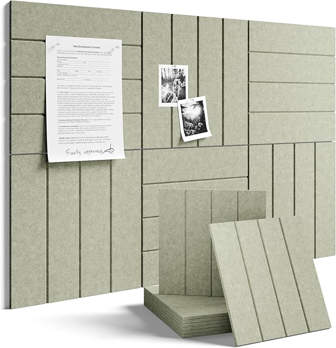 Fluxynara 36" x 24" Large Felt Bulletin Board, Sage | 6 Pack Cork Board Alternative with 30 Safe Adhesive Tabs, Pin Boards for Wall Decor, Home, Office, Classroom,Dorm