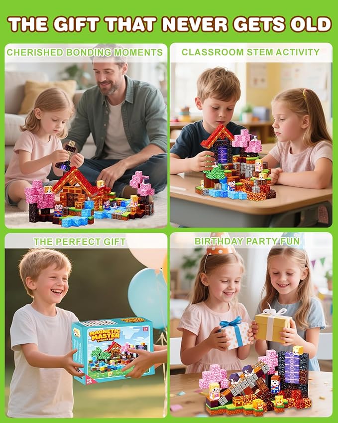 Magnetic Blocks for Kids 220PCS, Large 1-Inch Magnetic Building Blocks with Powerful Magnets, STEM Sensory Toys, Creative Educational Stacking Cubes, Perfect for Boys & Girls Ages 3-12