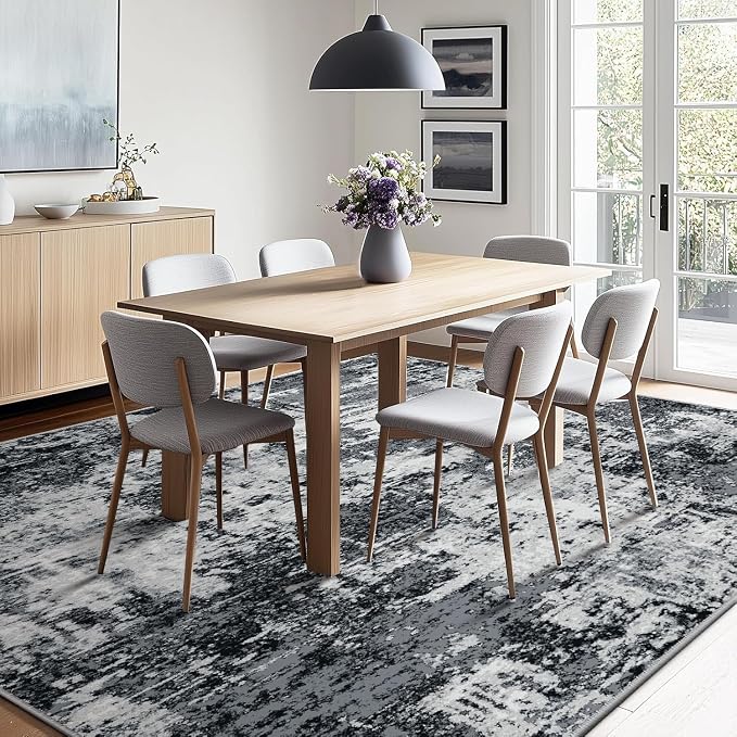 RELEANY Washable 10'x14' Abstract Area Rug for Living Room Black White | carpet for bedroom, kitchen, office, hallway and entryway, printed pattern, non-slip, soft, stain-resistant, easy to clean