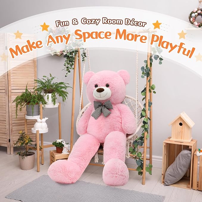 MorisMos Bow Tie Giant Teddy Bear, 39inch Large Teddy Bear Plush, Soft Big Bears for Girls Girlfriend, Pink