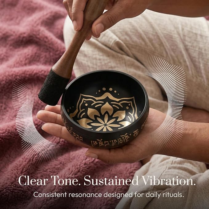 Silent Mind Tibetan Singing Bowl Set – Easy to Play & Beginner Friendly Meditation Bowl with Cushion & Mallet | Stress Relief & Mindfulness | Gift-Ready