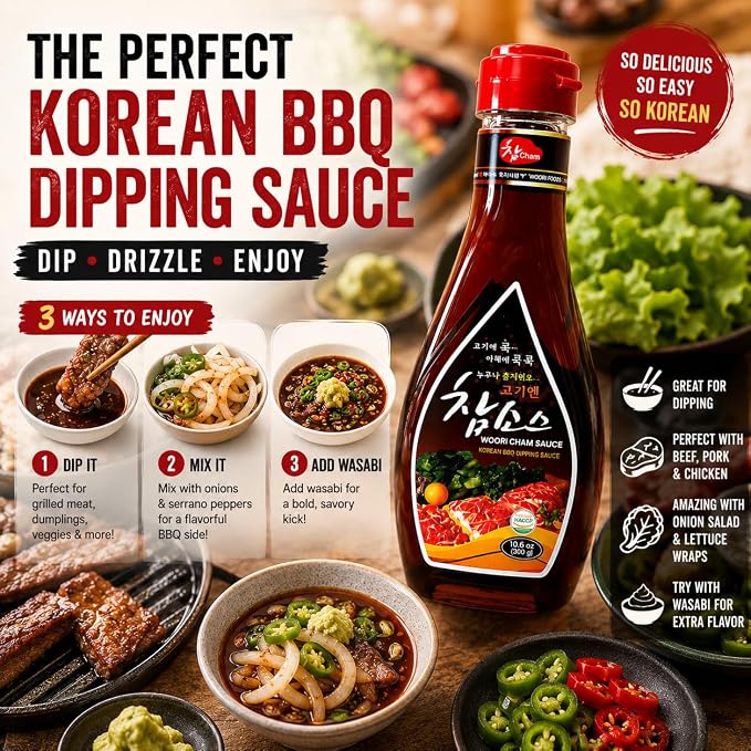 WOORI Cham Sauce Korean BBQ Dipping Sauce, 31.8 oz 3 Pack | Korean BBQ dipping sauce, bulgogi marinade, soy based, sweet tangy flavor, pork belly, kalbi, onion salad