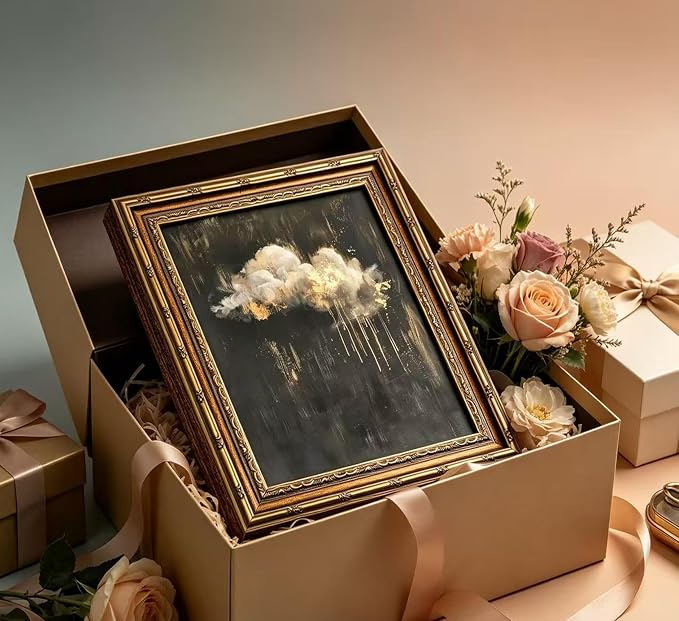 Vintage Gold Framed Cloud Wall Art Abstract Cloud Rain Landscape Canvas Print Dark Moody Cloud Picture Wall Decor Abstract Gothic Sky Landscape Academia Poster Artwork for Living Room Bedroom