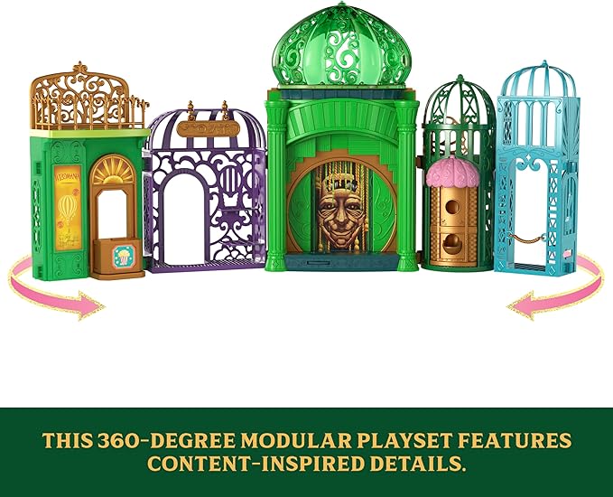 Mattel Universal Pictures’ Wicked Emerald City Playset with Glinda & Elphaba Small Dolls, 5 Play Spaces & 15 Accessories, Inspired by The Movie
