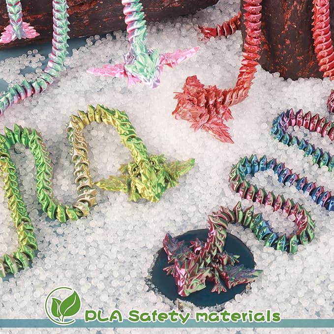 3D Printed Giant Long Dragon - Largest Size Toothless Dragon with Wings and Pangolin Features (Green Pink Gold)
