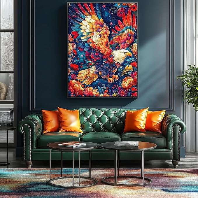 1000 Piece Jigsaw Puzzle for Adults - Colorful Eagle with Floral Feathers & Galaxy, 27.5x19.7 Inch Unique Art Puzzle, Hard Difficult Challenging Puzzle for Adults