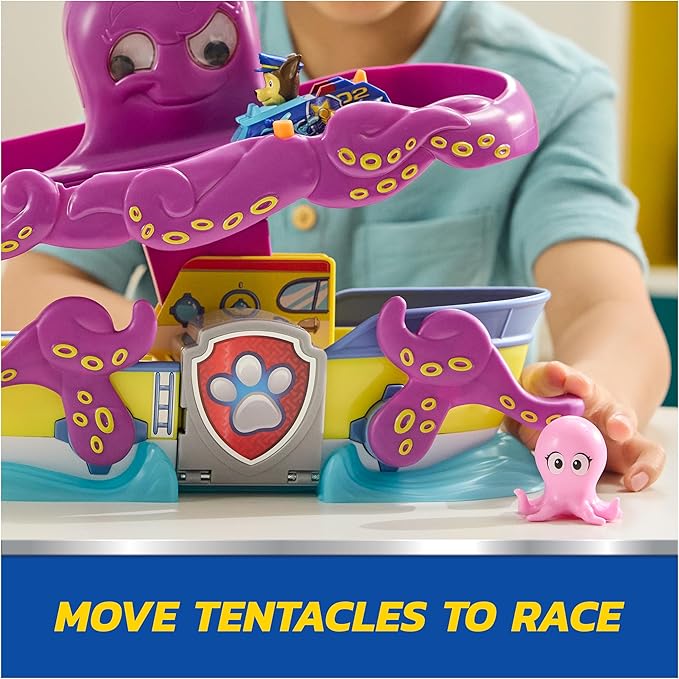 PAW Patrol Pup Squad Octopus Rescue Playset, 2.5-Inch Chase Toy Car & Baby Octopus Figure, Pretend Play Kids Toys for Boys & Girls Ages 3 and Up